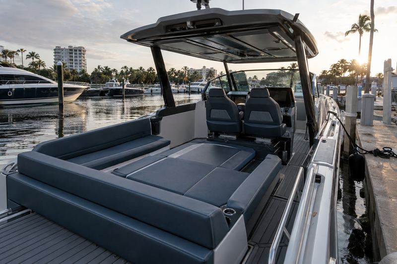37 ft walkaround with its stock petrol blue interior
