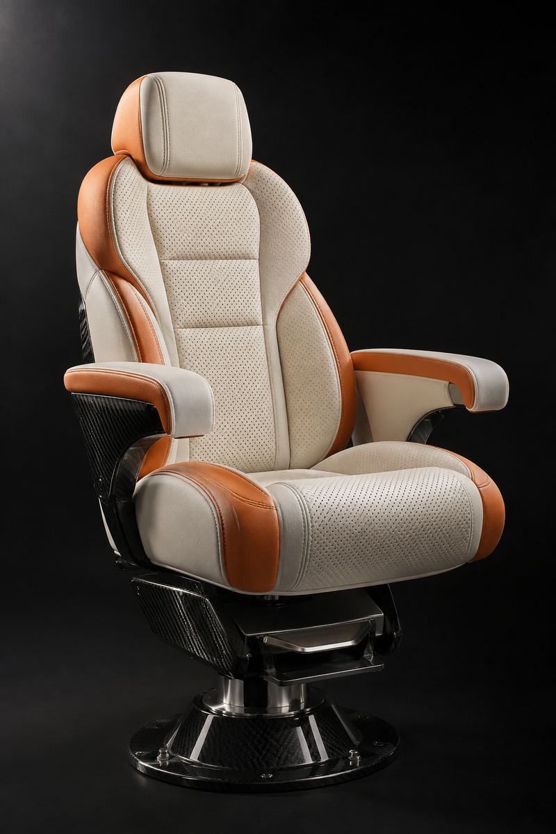 Yacht helm chair in white and orange perforated leather