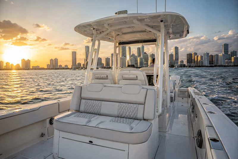 Ice white helm seats with grey quilting