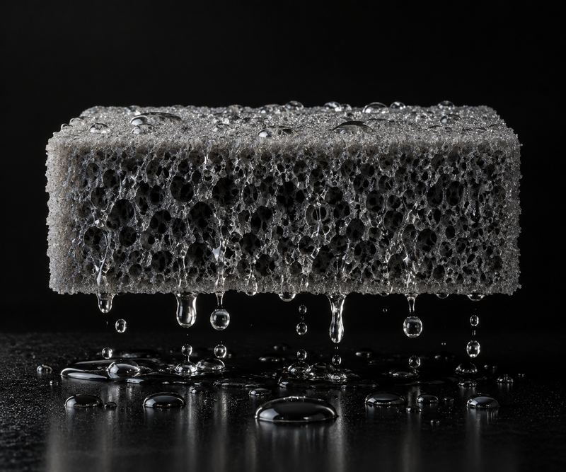 Block of quick-dry foam with water draining through its cross section