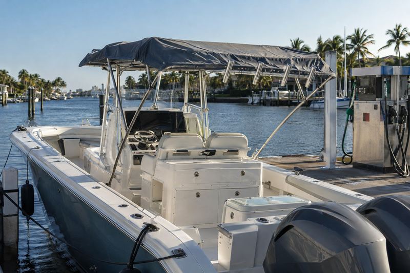 36 ft center console, worn bimini top