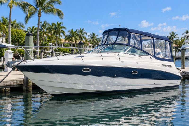 38 ft express cruiser, new clear enclosure with navy trim