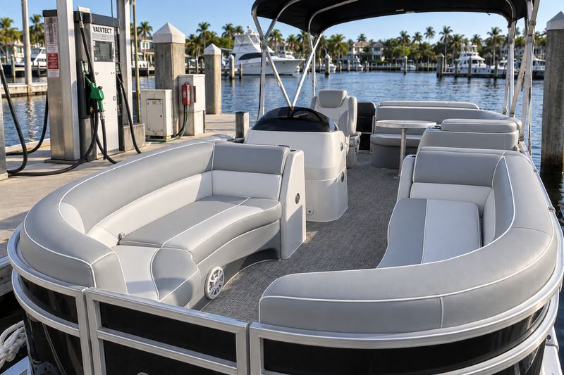 26 ft tritoon, new bow lounges in ice grey and white