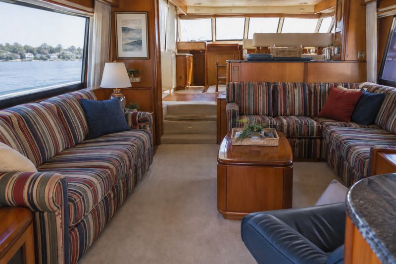 55 ft motor yacht, worn salon upholstery