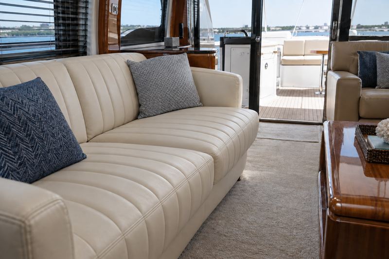 65 ft yacht, new salon sofas in cream leather