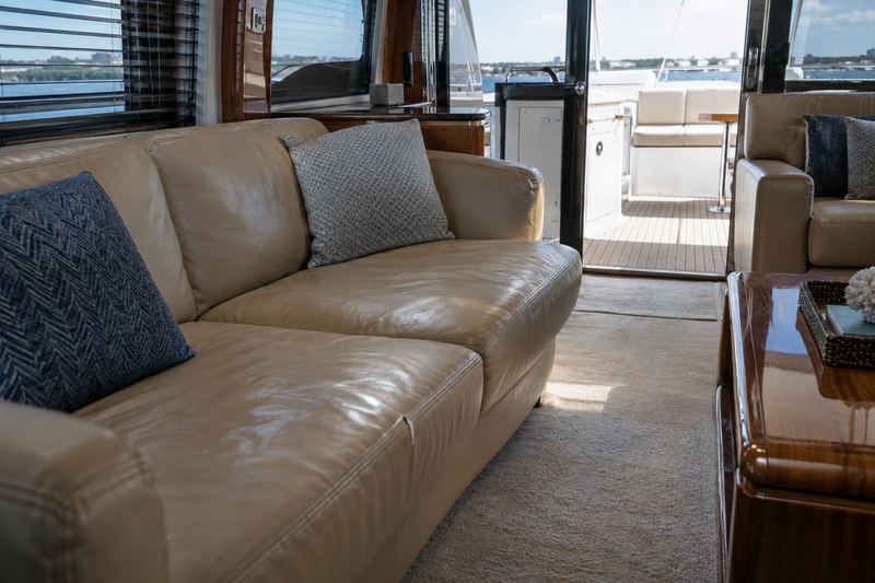 65 ft yacht, worn salon upholstery