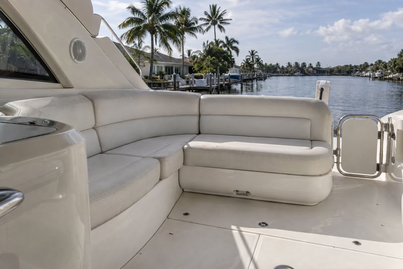 50 ft express yacht, worn deck upholstery