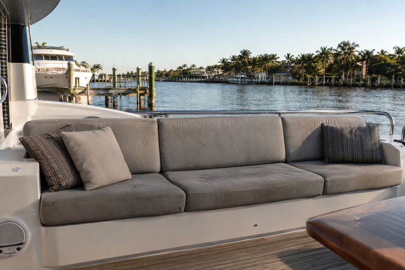 70 ft motor yacht, worn deck upholstery